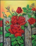 Rote Rosen am Zaun